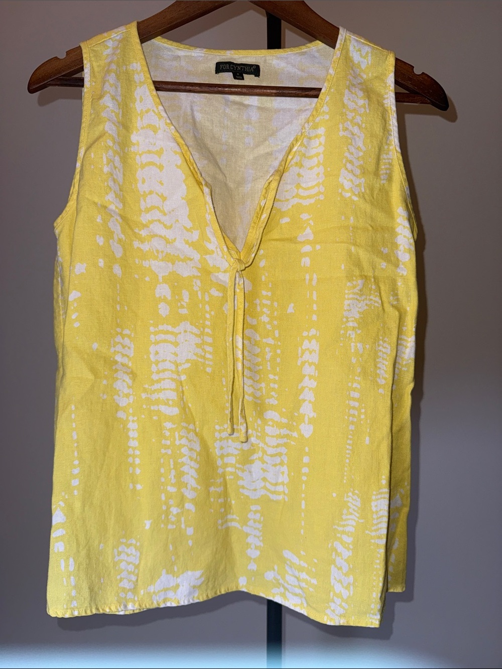 For Cynthia Yellow and White Linen Blend Boho Tank Top | Size S